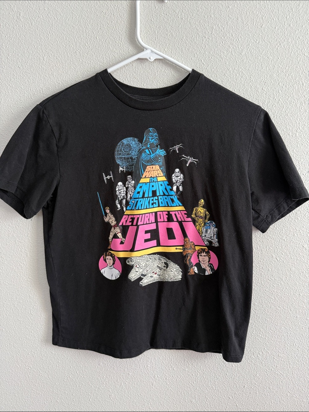Star Wars Black Kids Short Sleeve Tee with Colorful Retro Movie Graphic